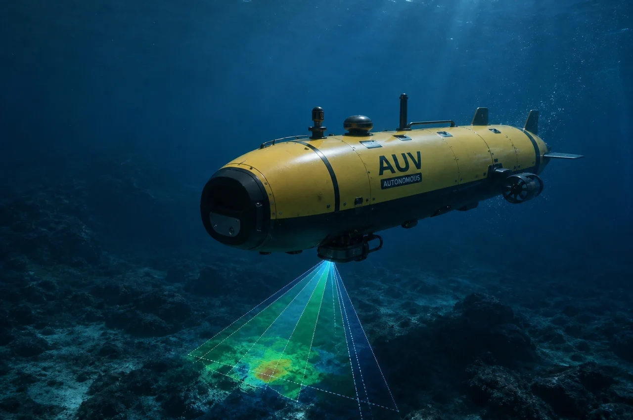 Autonomous underwater vehicle equipped with a DVL navigating the ocean