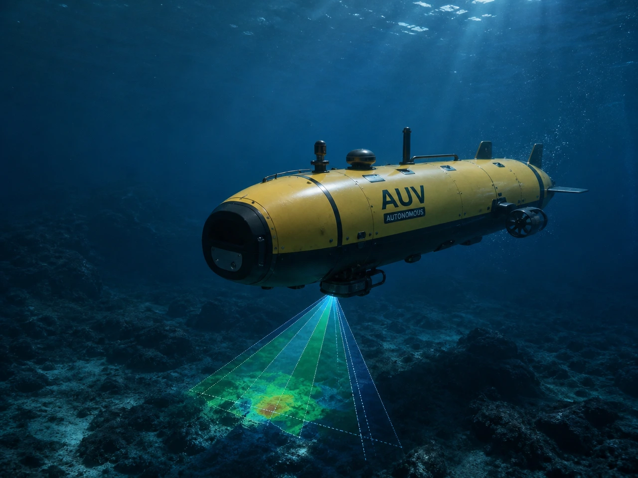 Autonomous underwater vehicle equipped with a DVL navigating the ocean