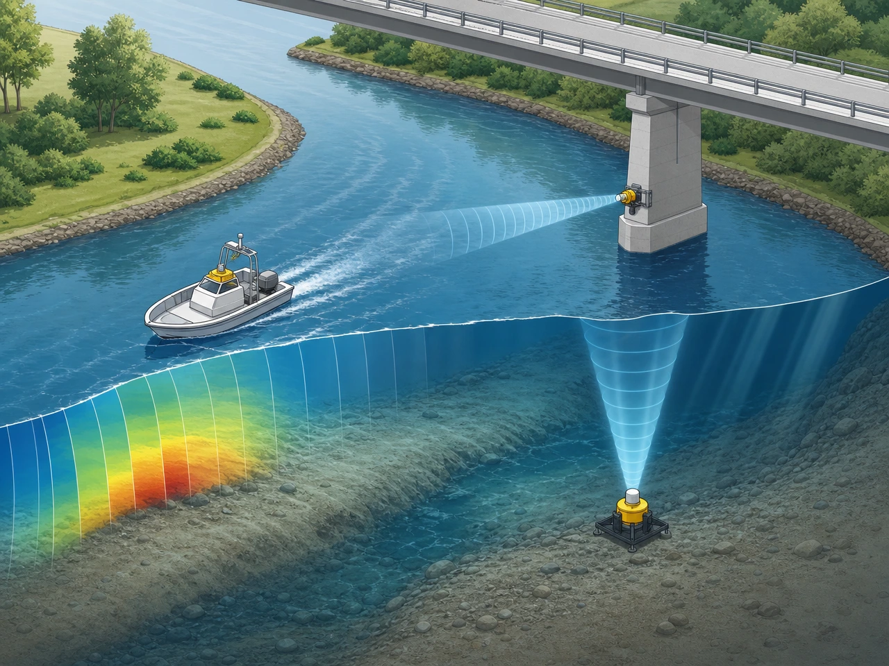 installation methods for river ADCP including moving-boat survey and fixed side-looking deployment