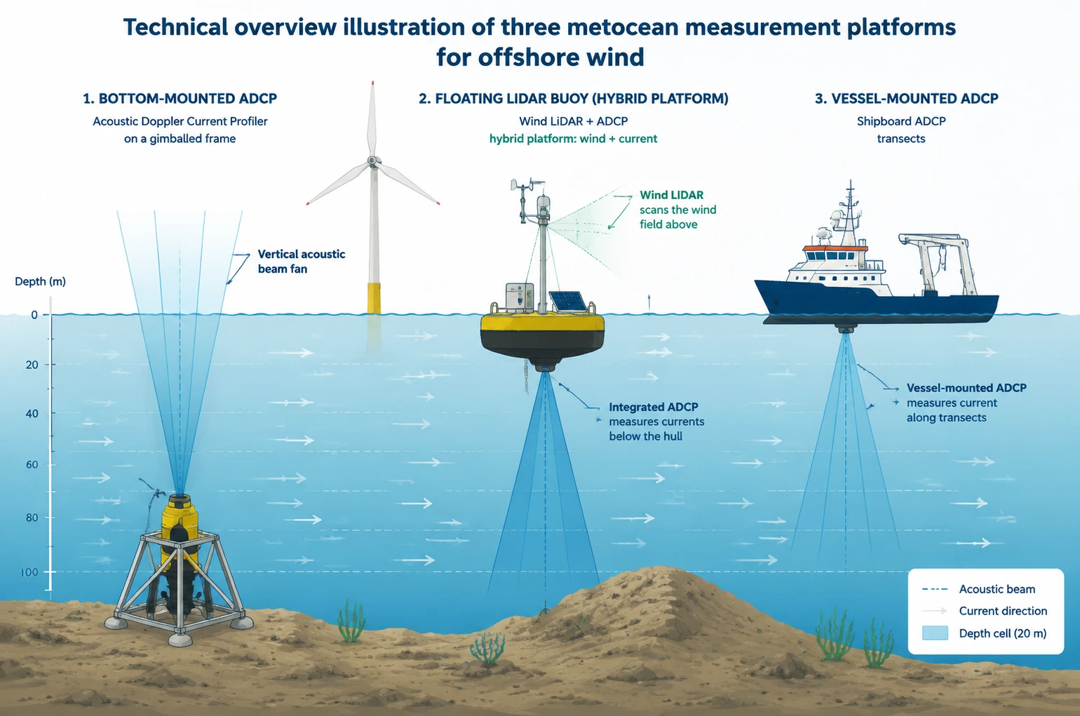 ADCP selection for offshore wind metocean campaigns by water depth and measurement objective